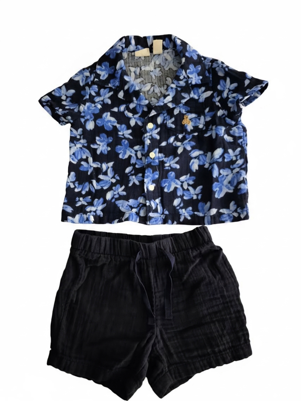 Baby Boy GAP Floral Crinkle Cotton Shirt & Gauze Shorts Set – 6-12 Months